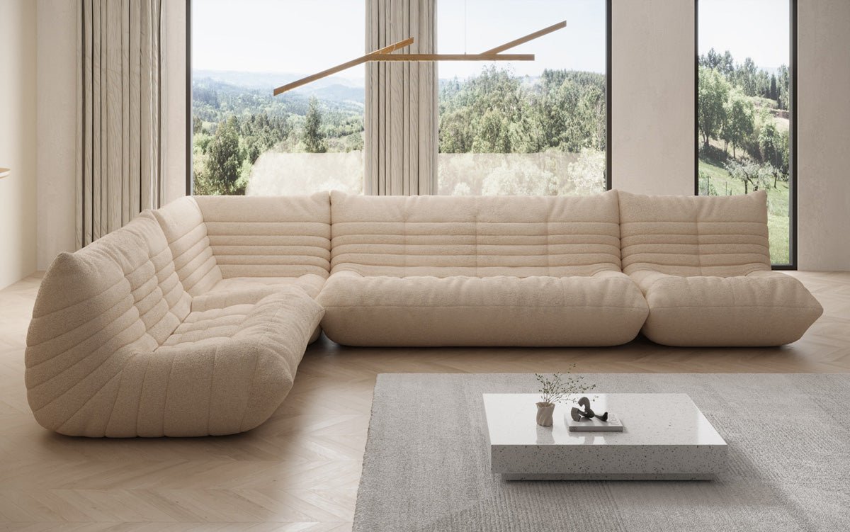 Designer Sofa Wohnlandschaft Calmo in Teddy Bouclé