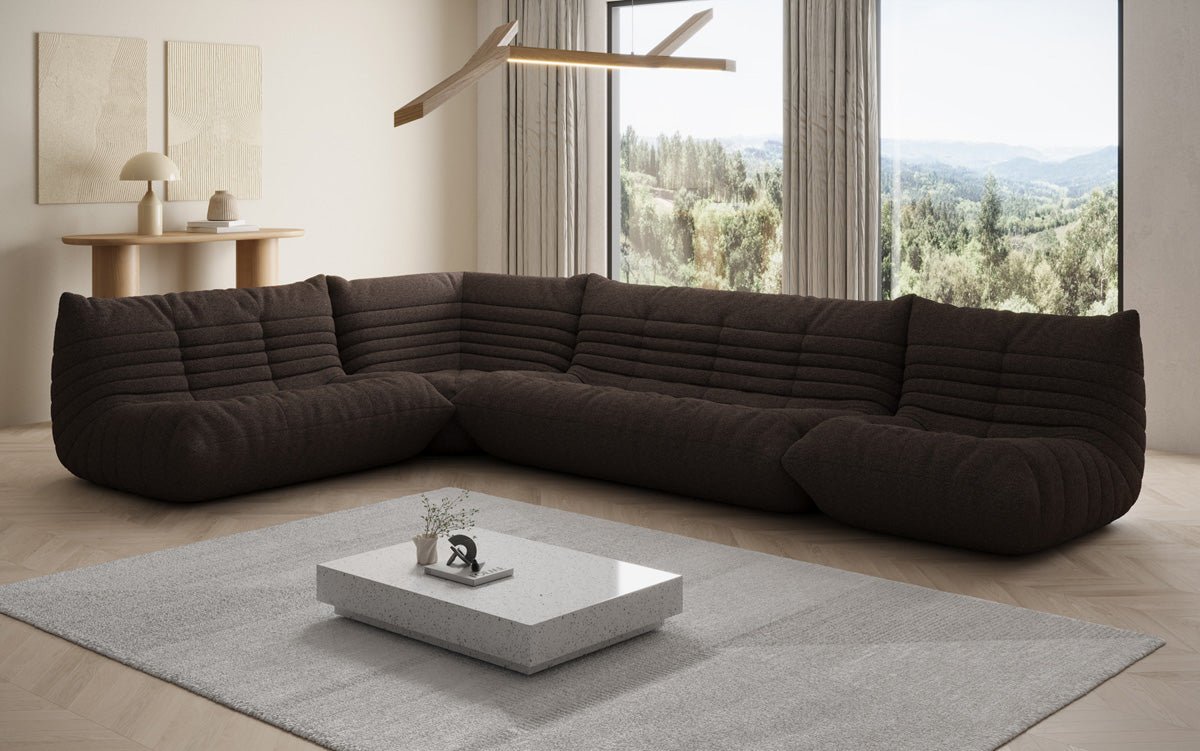 Designer Sofa Wohnlandschaft Calmo in Teddy Bouclé