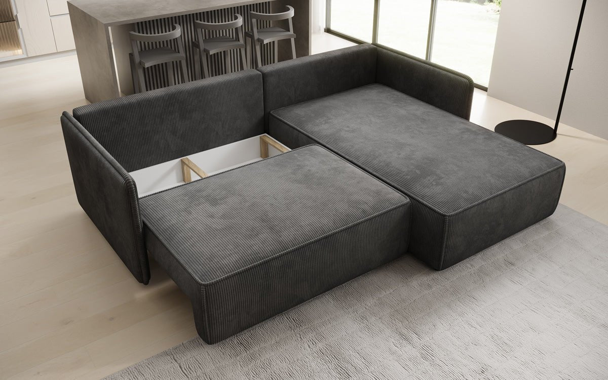 Designer Sofa Marlen mit Schlaf- und Klappfunktion in Cord