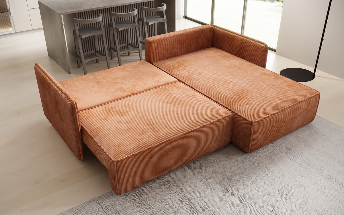 Designer Sofa Marlen mit Schlaf- und Klappfunktion in Cord