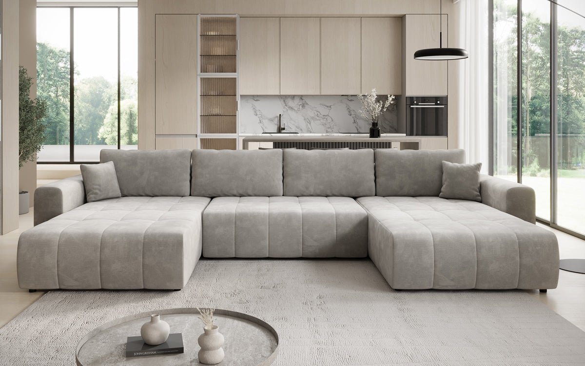 Designer Sofa Leveno U mit Schlaf- und Klappfunktion in Samt