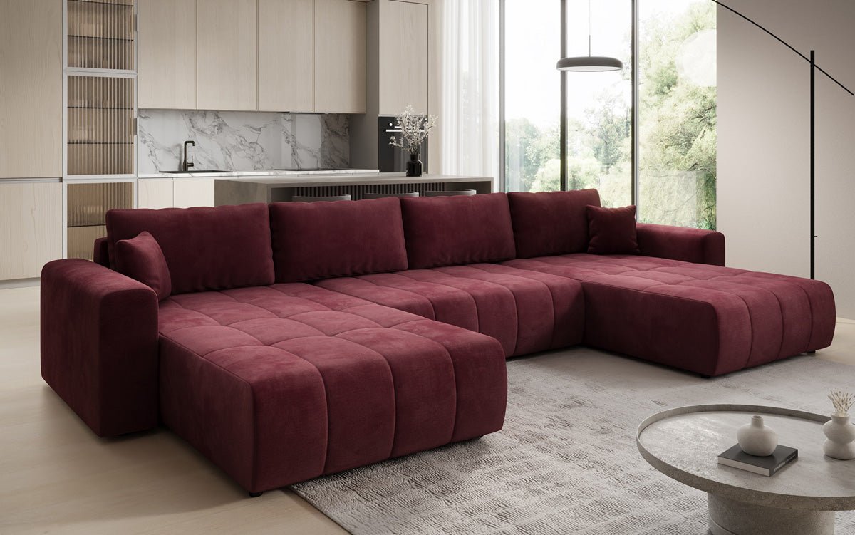 Designer Sofa Leveno U mit Schlaf- und Klappfunktion in Samt
