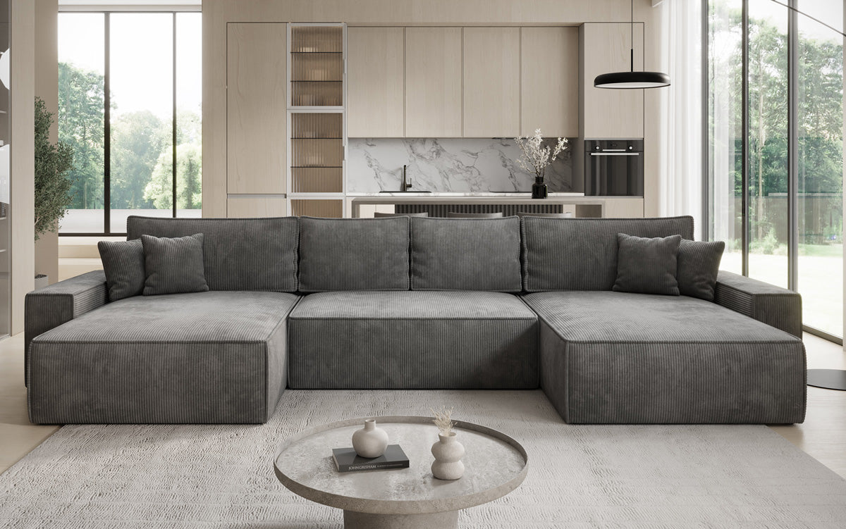 Designer Sofa Lunaro U mit Schlaffunktion und Stauraum in Cord