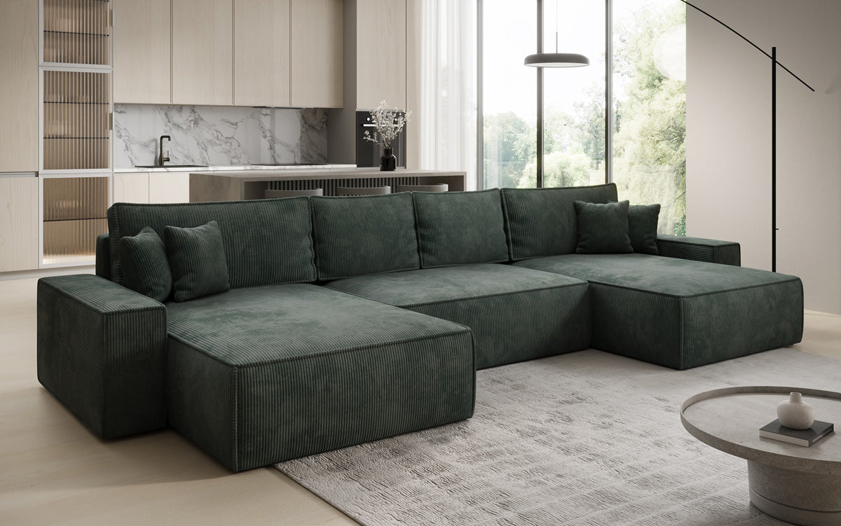 Designer Sofa Lunaro U mit Schlaffunktion und Stauraum in Cord