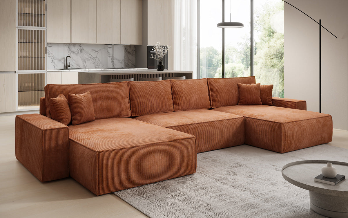 Designer Sofa Lunaro U mit Schlaffunktion und Stauraum in Cord
