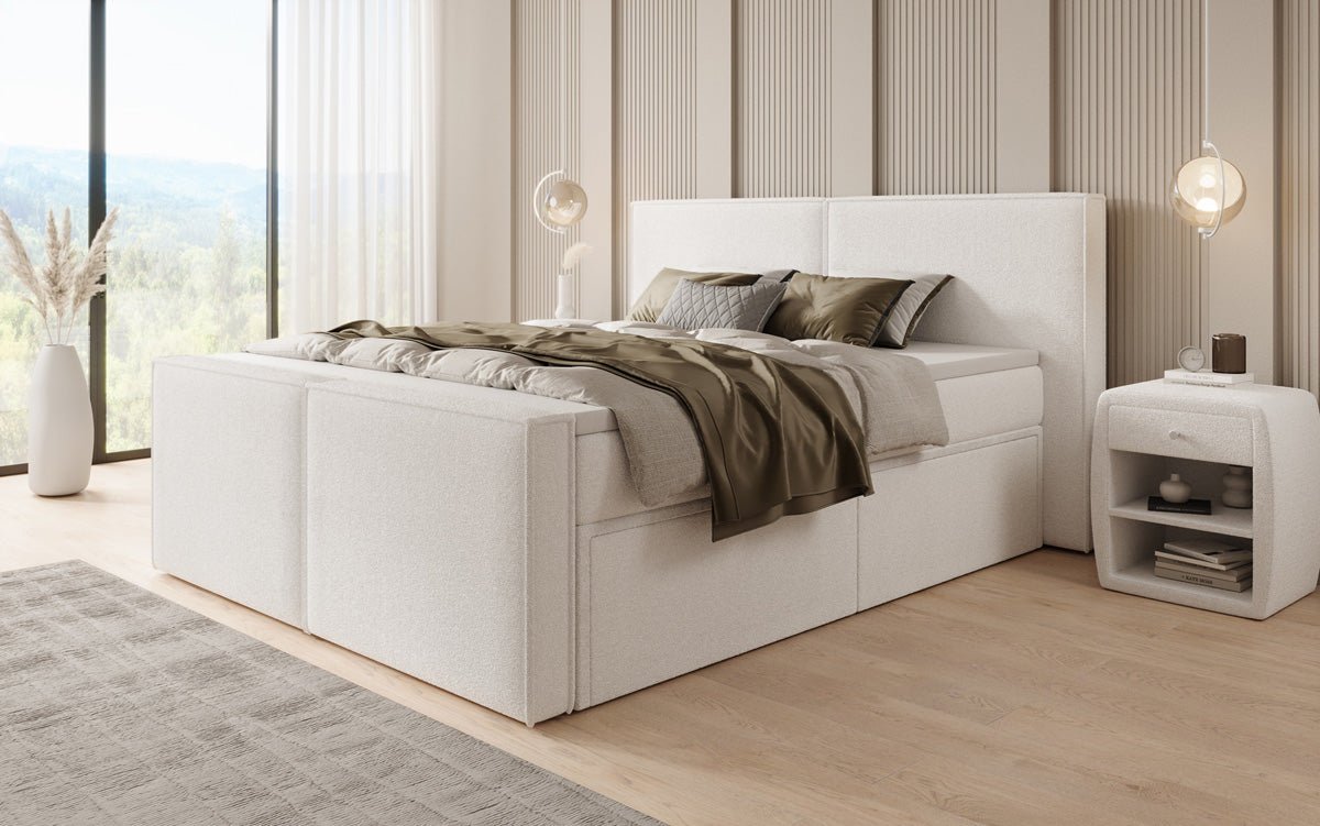 Boxspringbett Ophelia II mit Schubladen in Teddy Bouclé