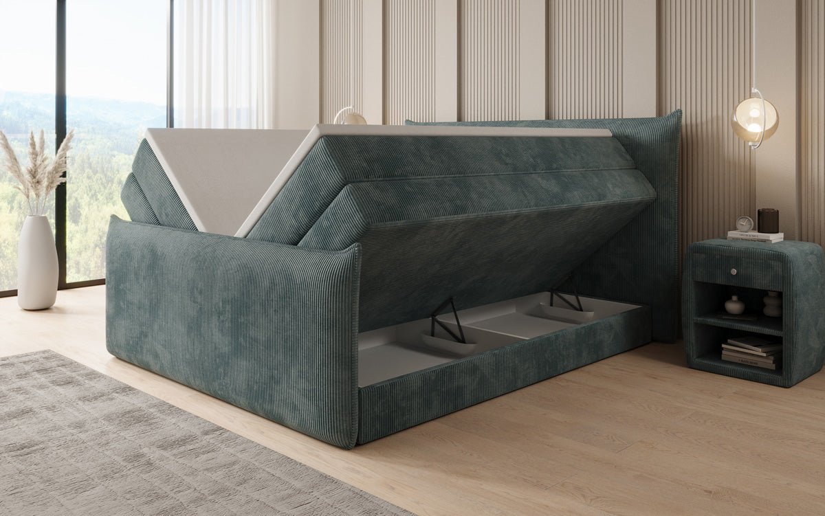 Boxspringbett Liana II mit hochklappbarem Stauraum in Cord