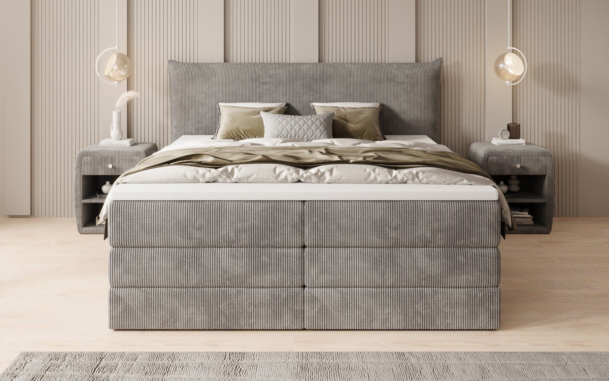 Boxspringbett Liana mit hochklappbarem Stauraum in Cord