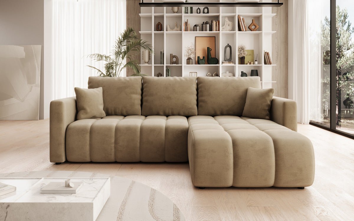 Designer Sofa Beatrice L mit Schlaf- und Klappfunktion in Samt