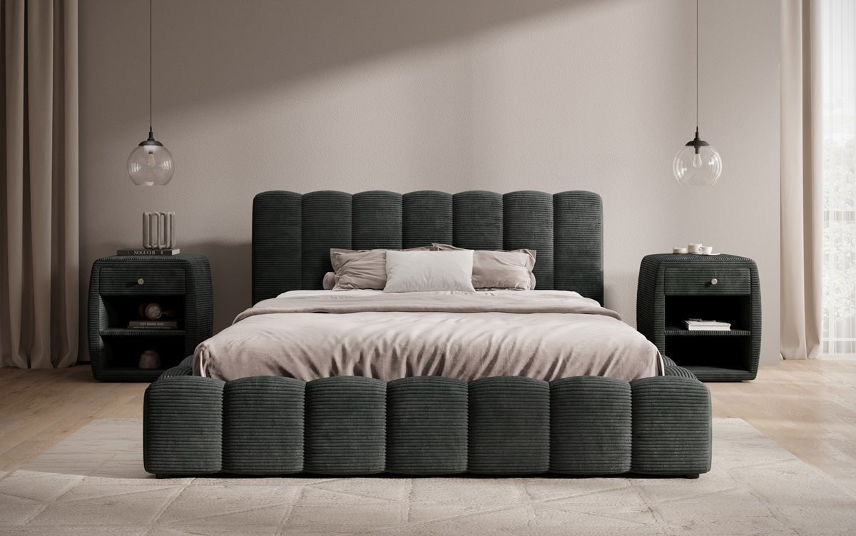 Designer Polsterbett Nuveo in Cord mit Stauraum