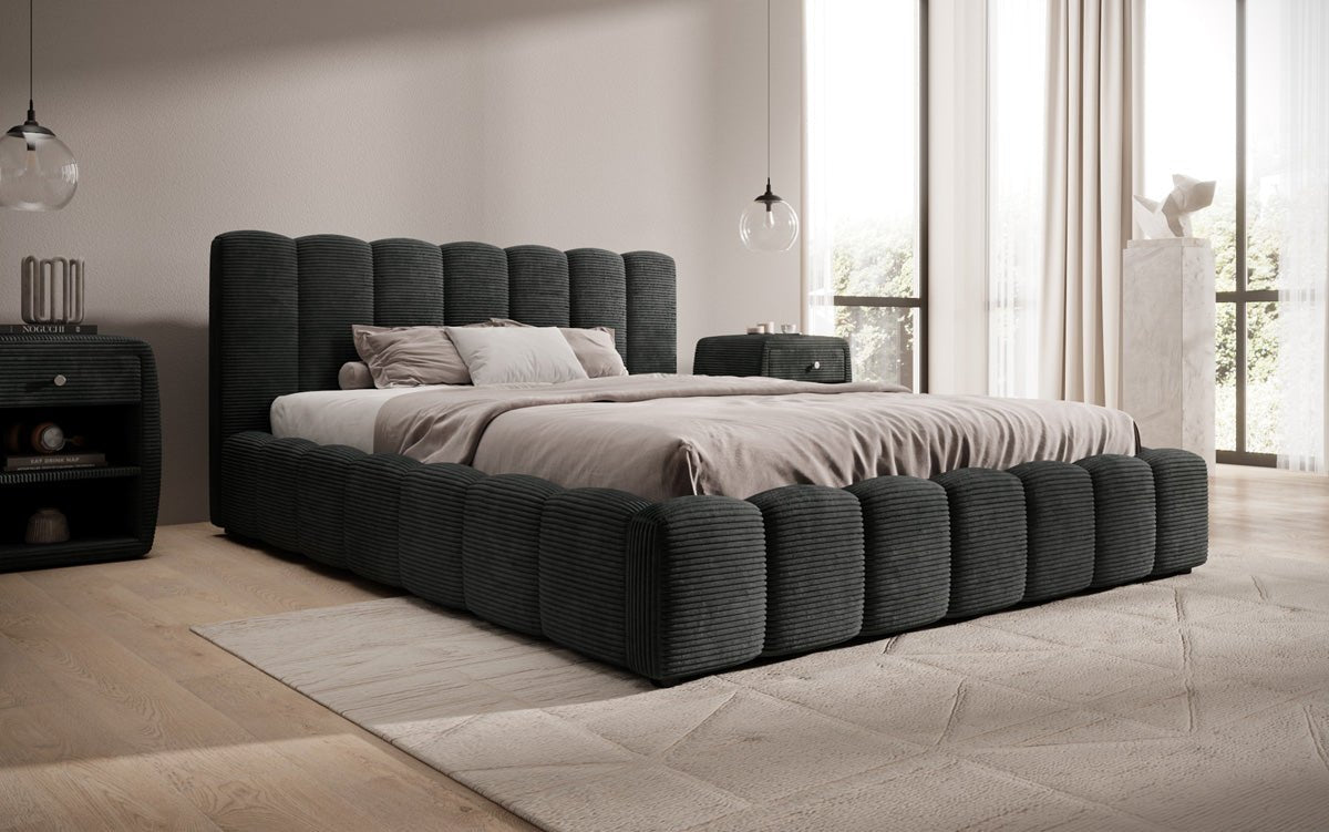 Designer Polsterbett Nuveo in Cord mit Stauraum
