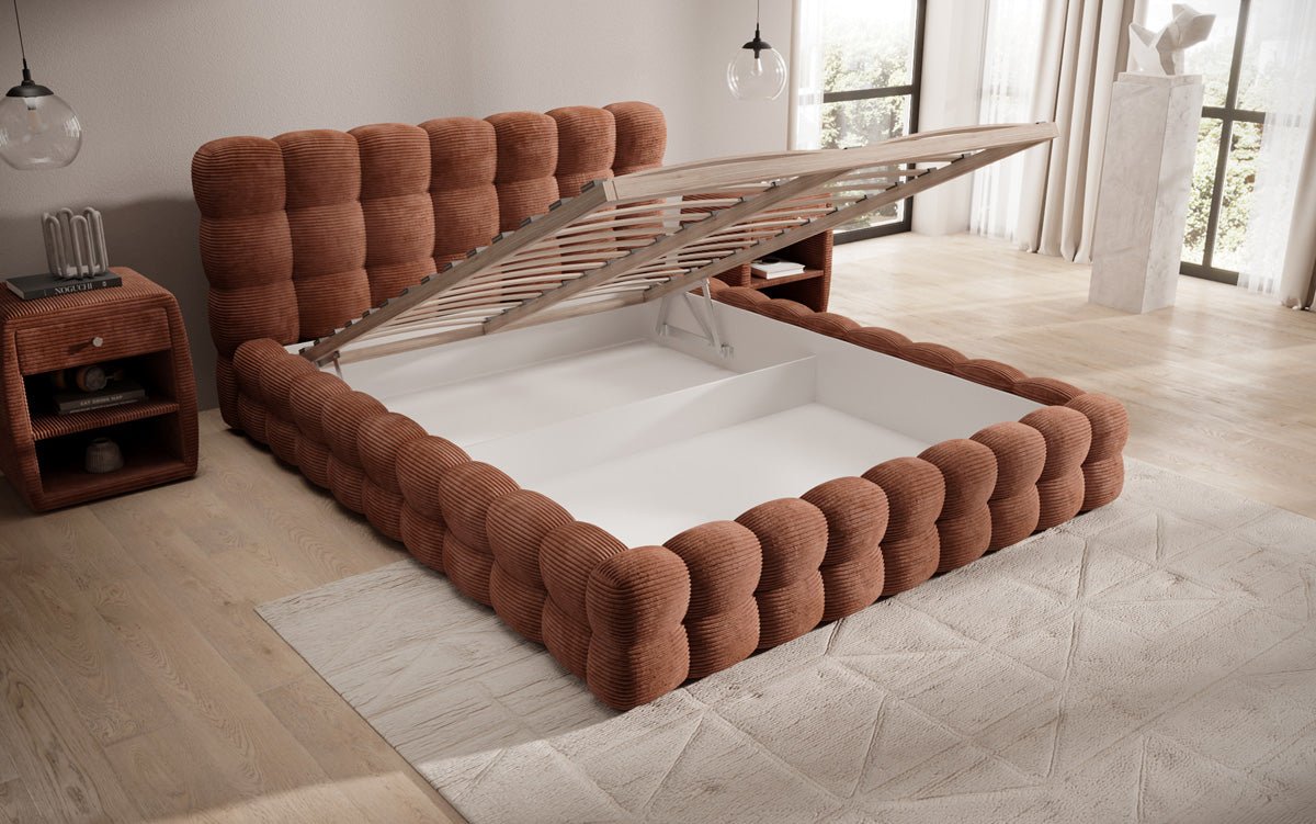 Designer Polsterbett Calimo in Cord mit Stauraum