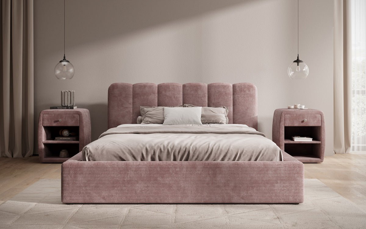 Designer Polsterbett Nerra in Cord mit Stauraum