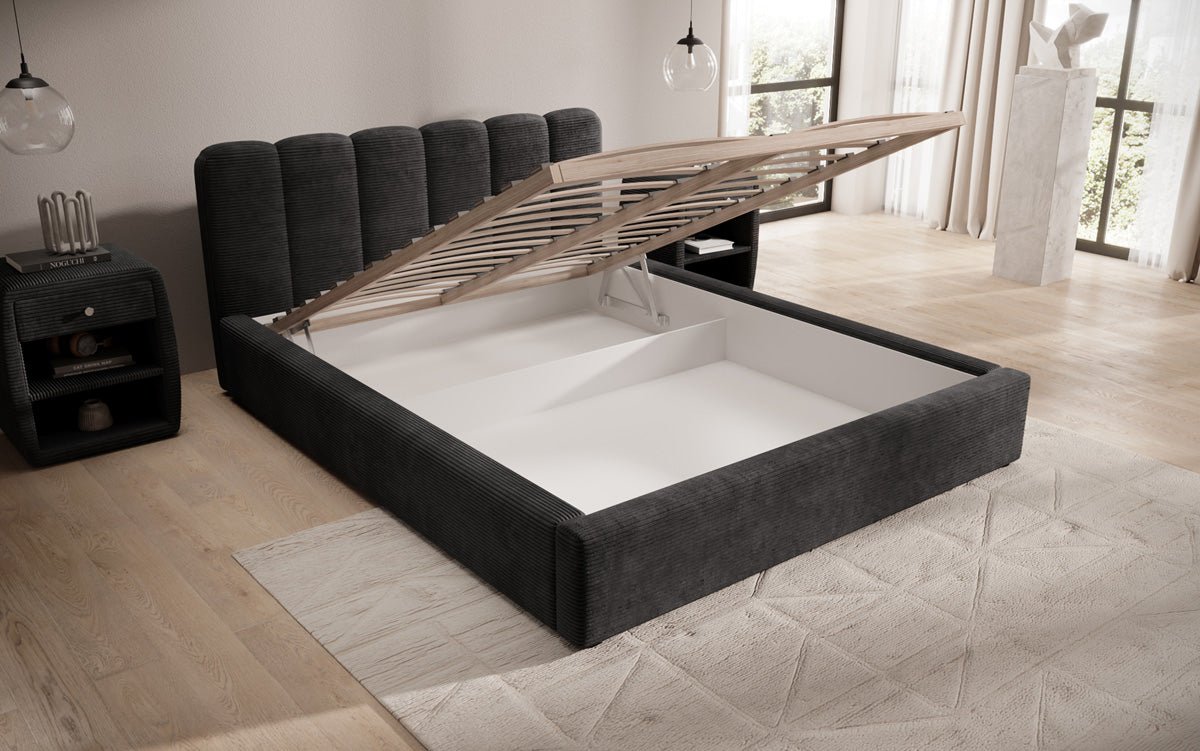 Designer Polsterbett Nerra in Cord mit Stauraum