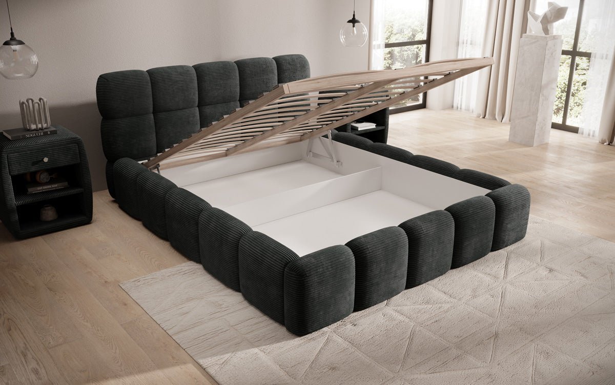 Designer Polsterbett Noeva in Cord mit Stauraum