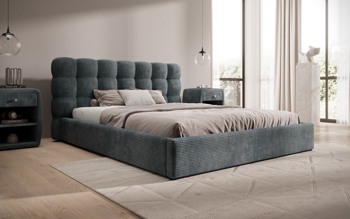 Designer Polsterbett Calivo in Cord mit Stauraum