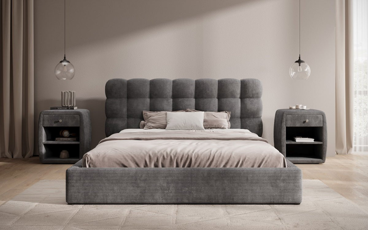 Designer Polsterbett Calivo in Cord mit Stauraum