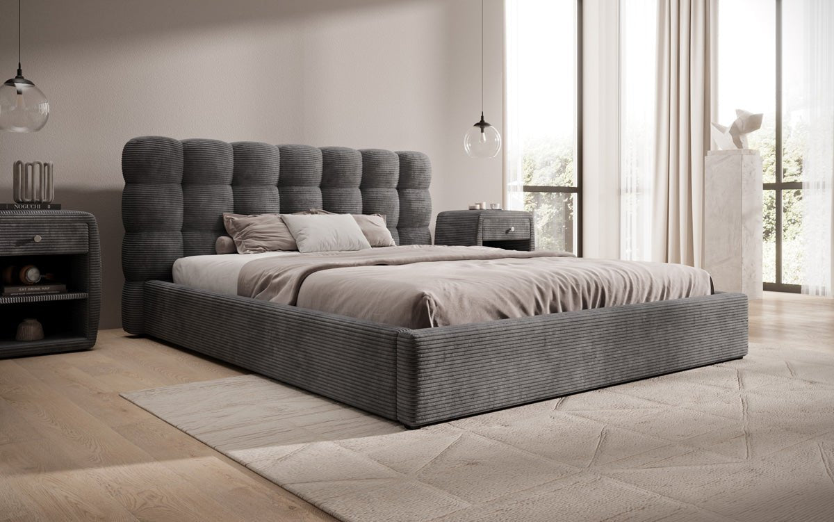 Designer Polsterbett Calivo in Cord mit Stauraum