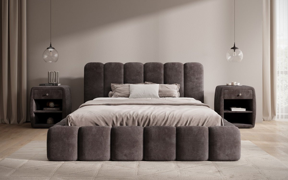 Designer Polsterbett Tevara in Cord mit Stauraum