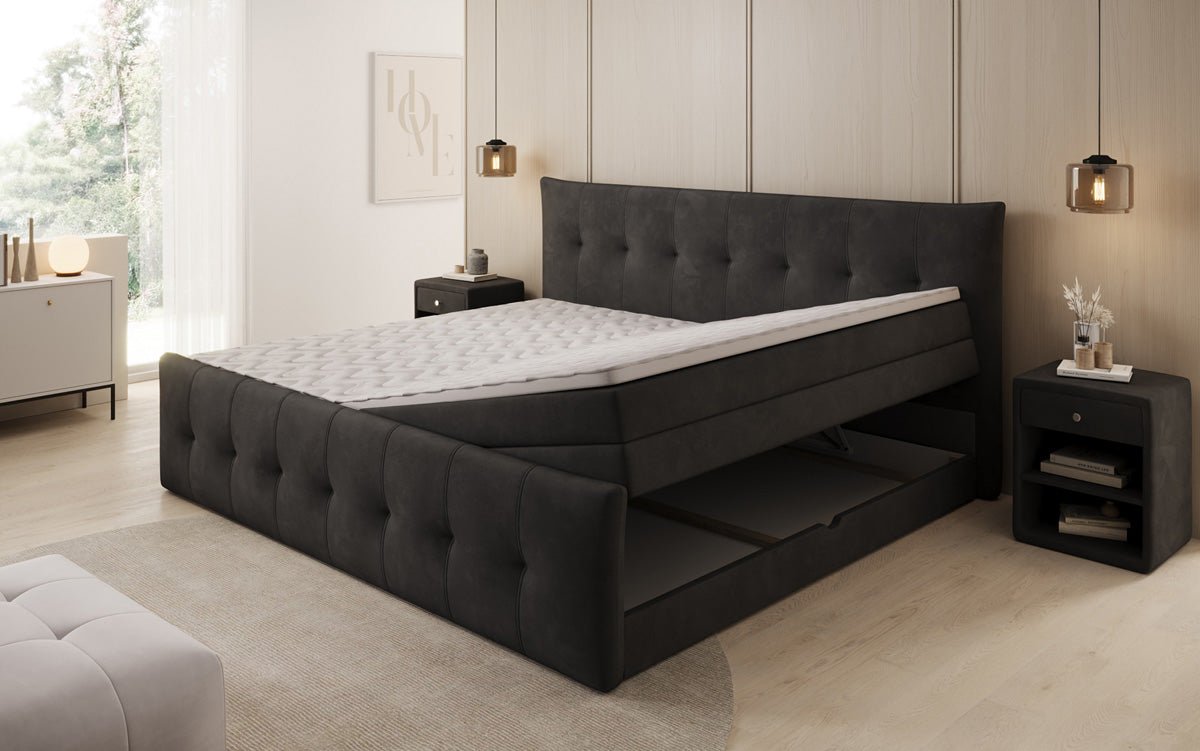 Familien Boxspringbett Valenza – 220/240x200 mit Stauraum in Samt