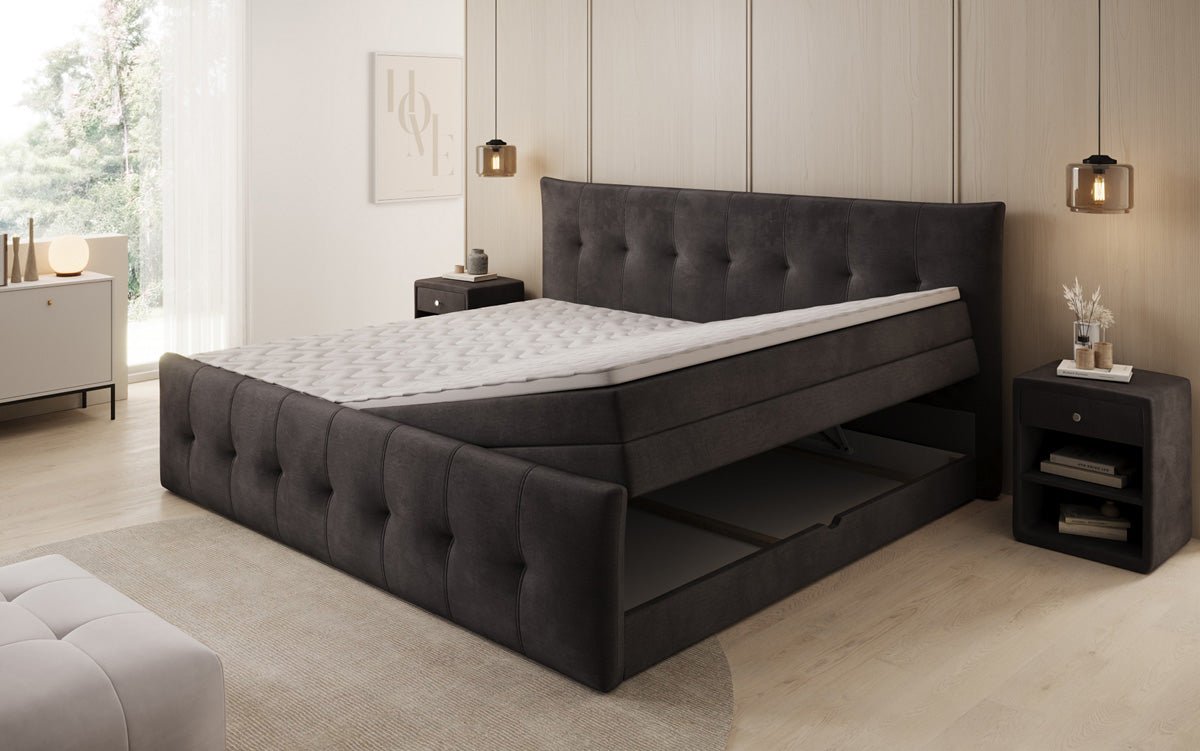 Familien Boxspringbett Valenza – 220/240x200 mit Stauraum in Samt