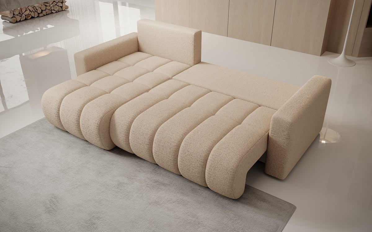 Designer Sofa Giulio L mit Schlaf- und Klappfunktion in Bouclé