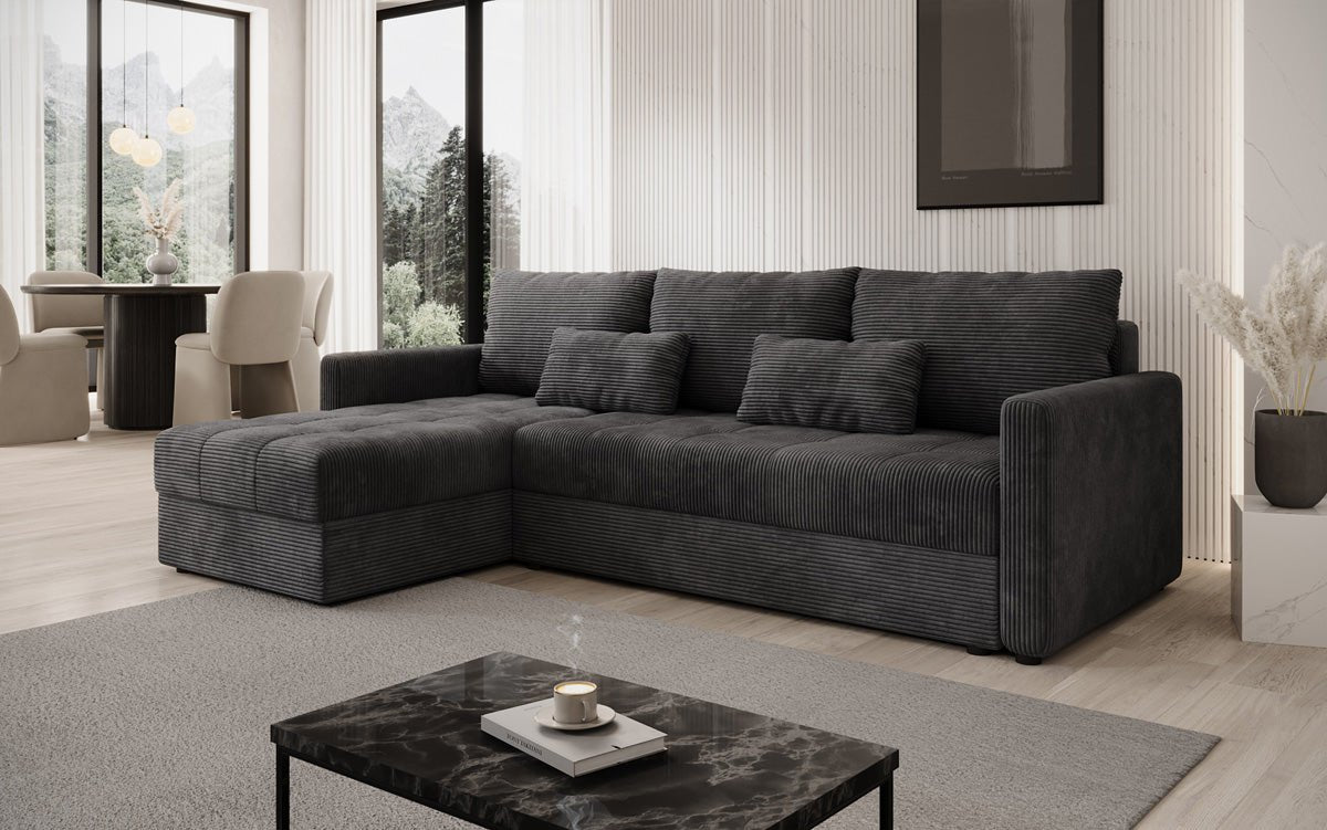 Designer Sofa Roma in Cord mit Schlaf- und Klappfunktion