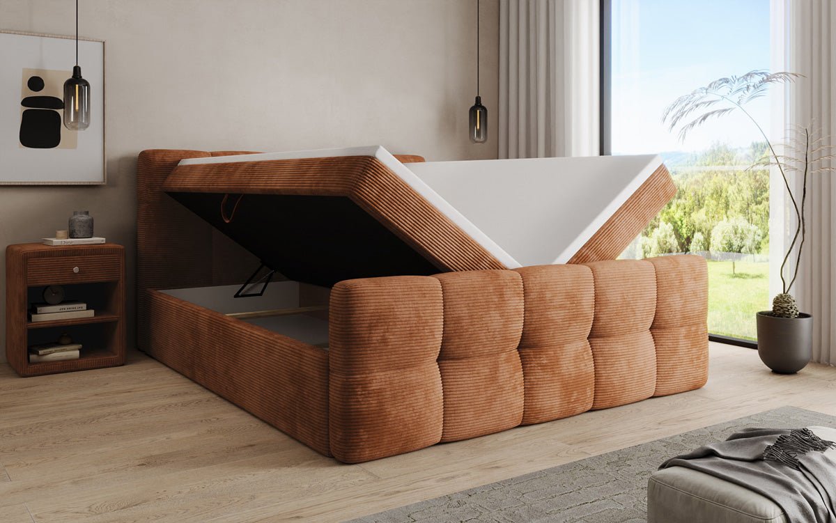 Boxspringbett Cozy in Cord mit Stauraum
