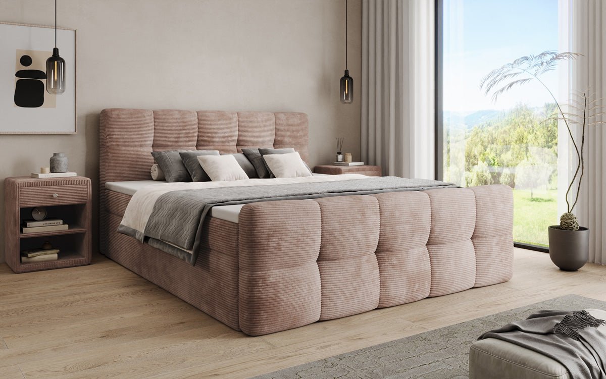 Boxspringbett Cozy in Cord mit Stauraum