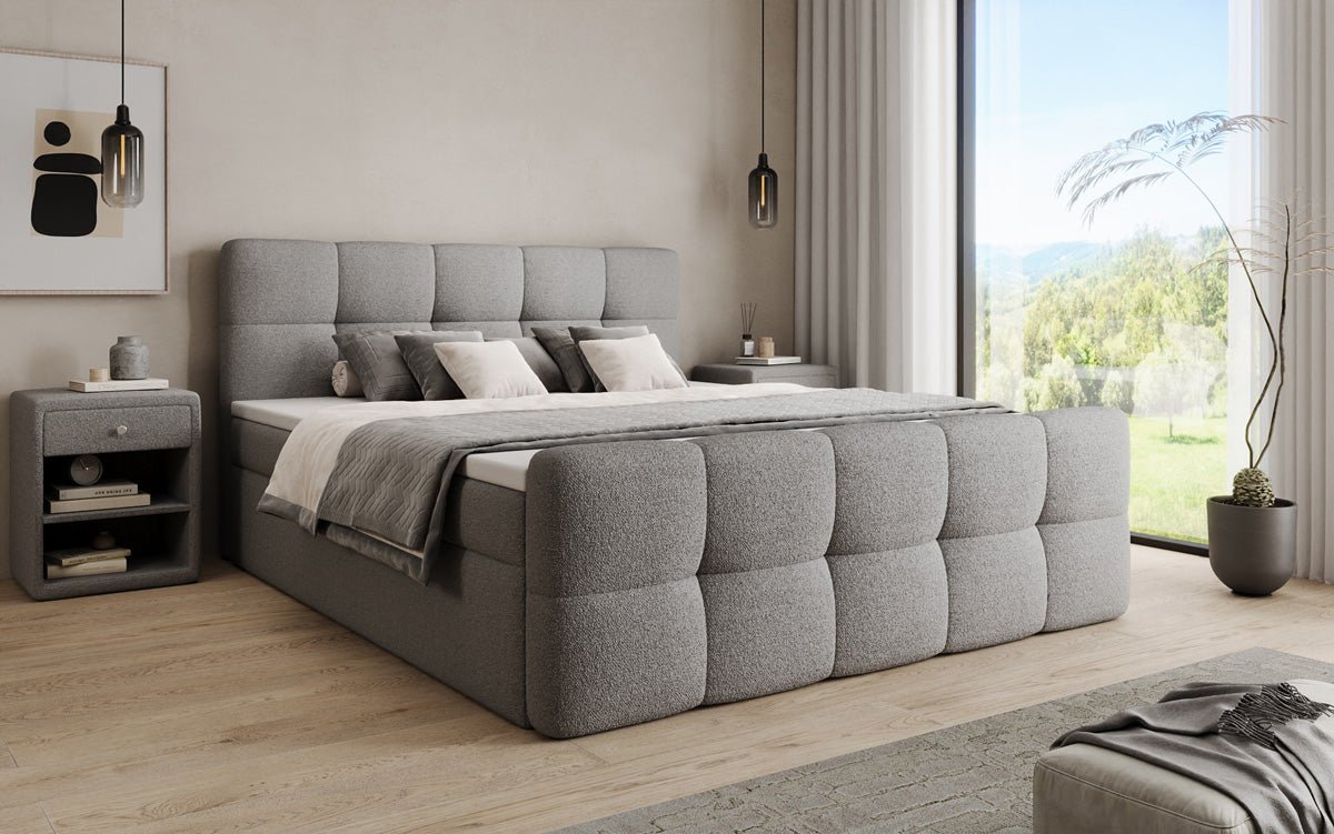 Boxspringbett Cozy in Teddy Bouclé mit Stauraum