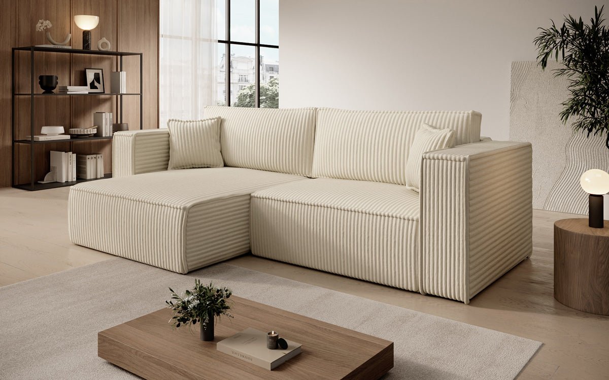 Designer Sofa Paris in breitem Cord mit Schlaf- und Klappfunktion