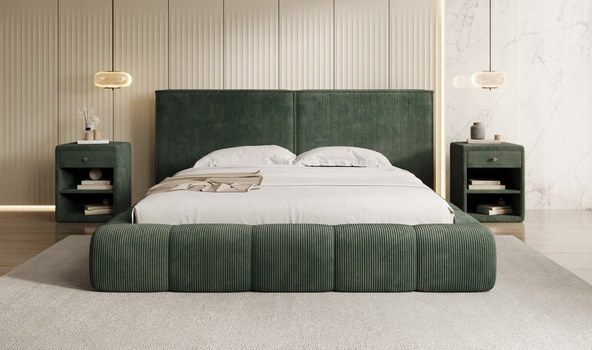 Designer Polsterbett Elise in Cord mit Stauraum