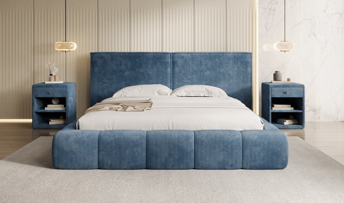 Designer Polsterbett Elise in Cord mit Stauraum