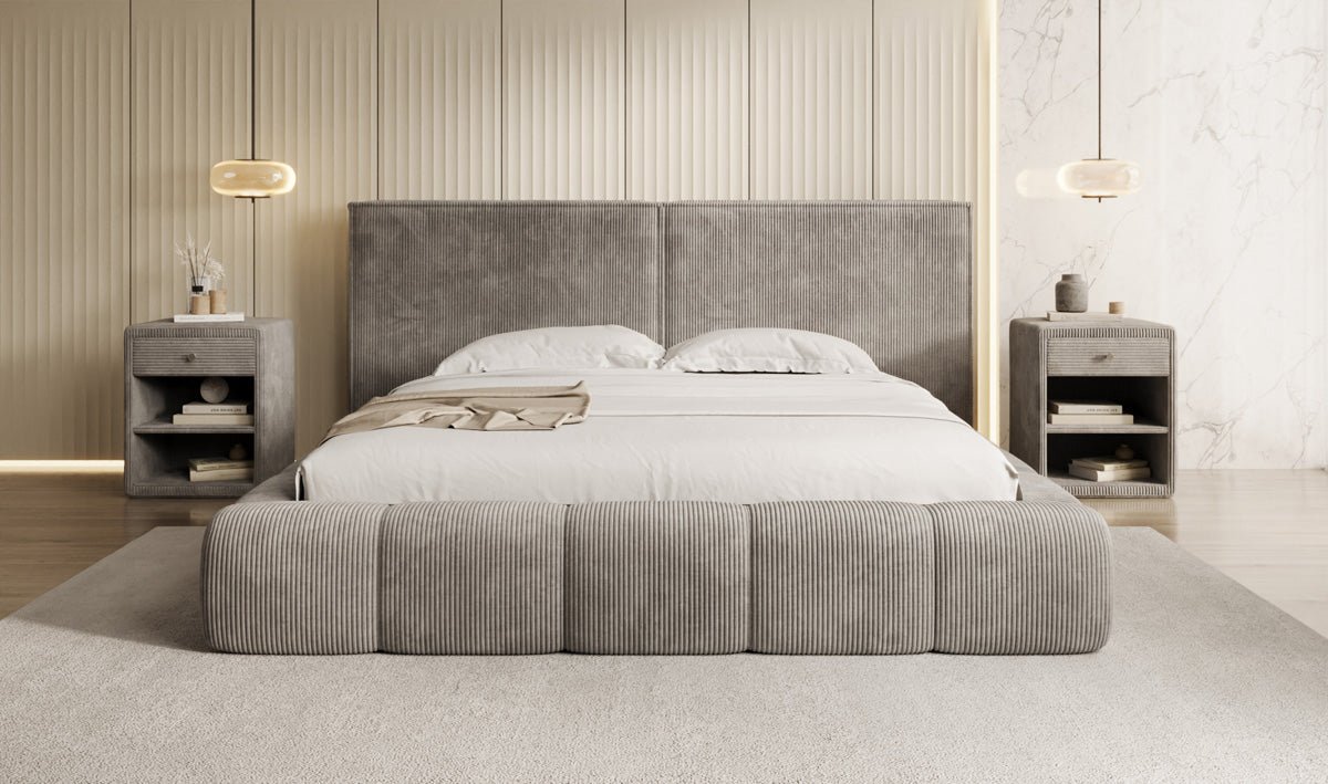 Designer Polsterbett Elise in Cord mit Stauraum