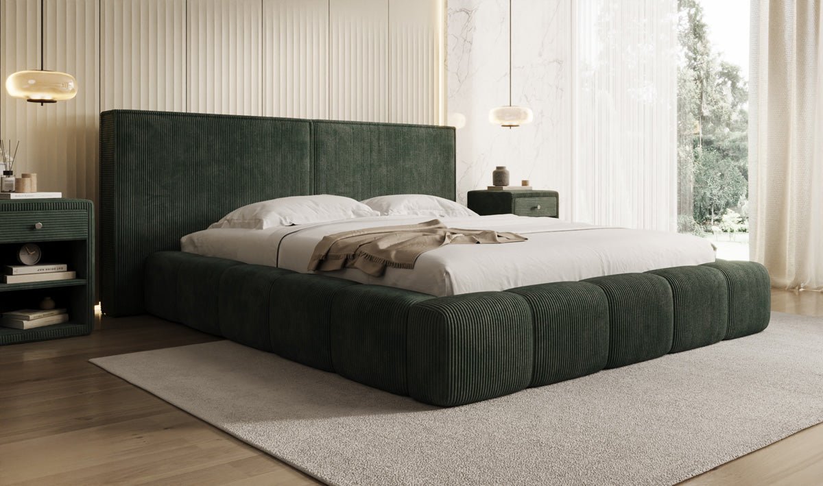 Designer Polsterbett Elise in Cord mit Stauraum