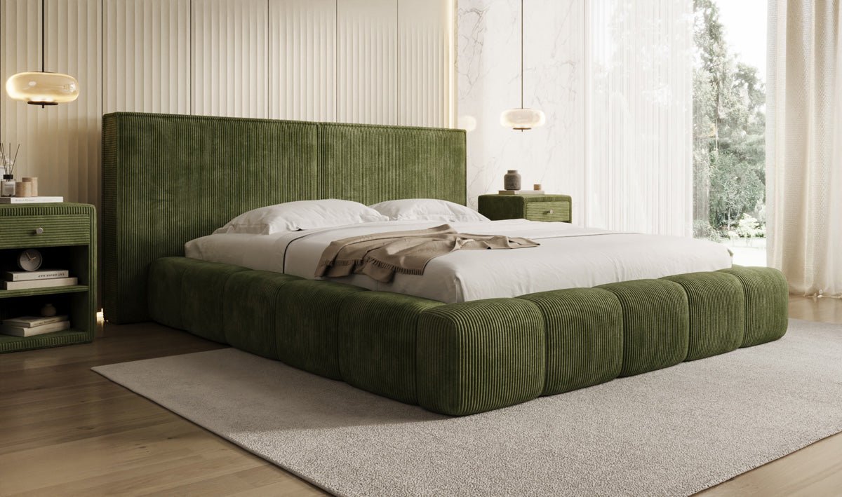 Designer Polsterbett Elise in Cord mit Stauraum