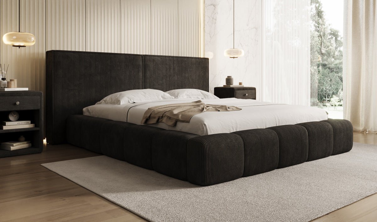Designer Polsterbett Elise in Cord mit Stauraum
