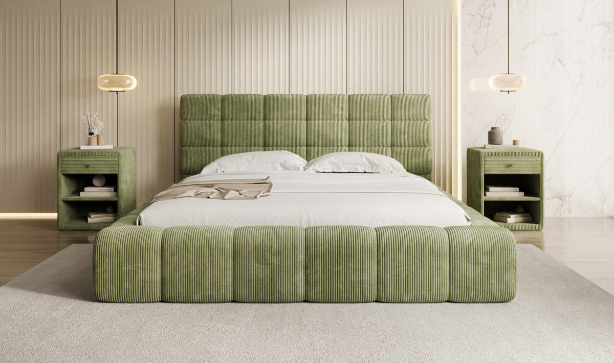 Designer Polsterbett Marshmallow in Cord mit Stauraum