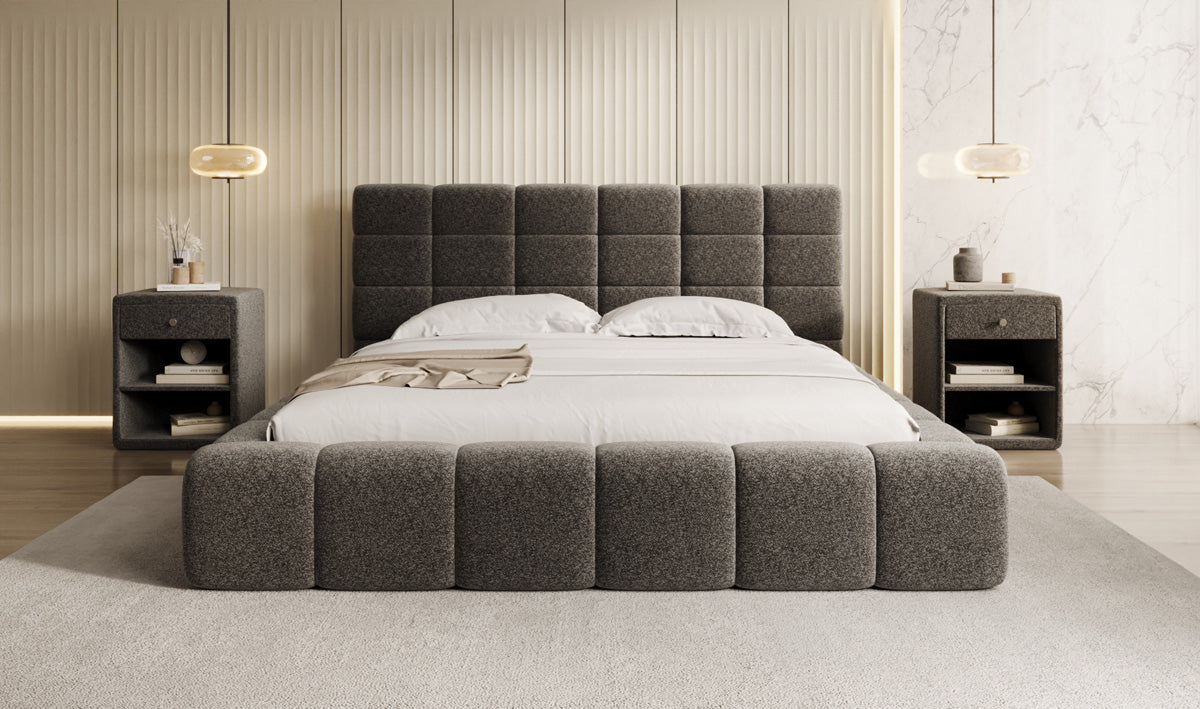 Designer Polsterbett Marshmallow in Strukturstoff mit Stauraum