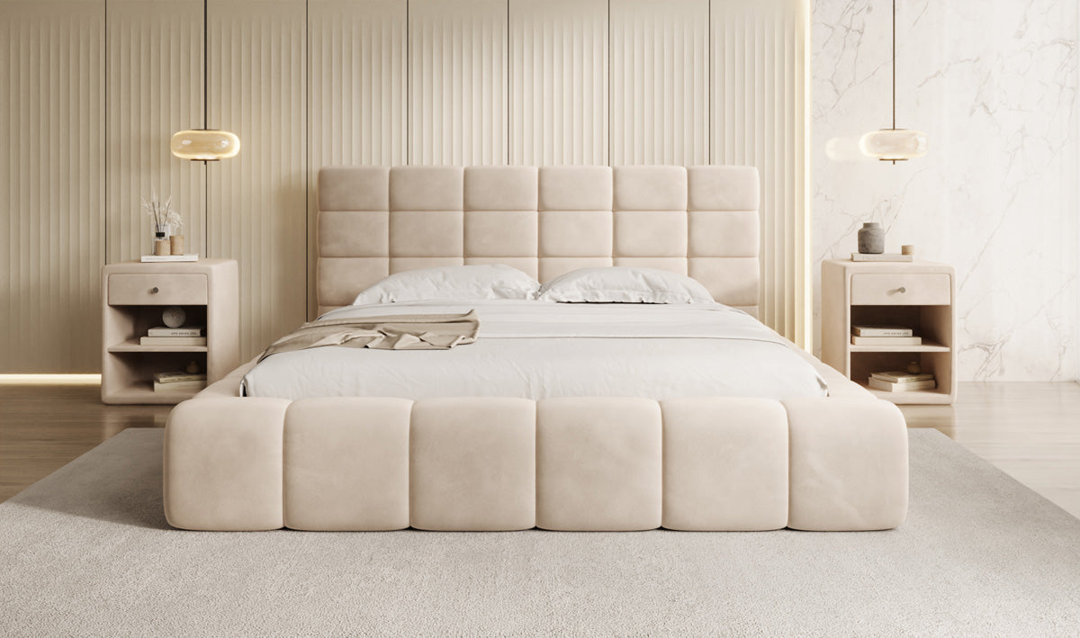 Designer Polsterbett Marshmallow in Samt mit Stauraum
