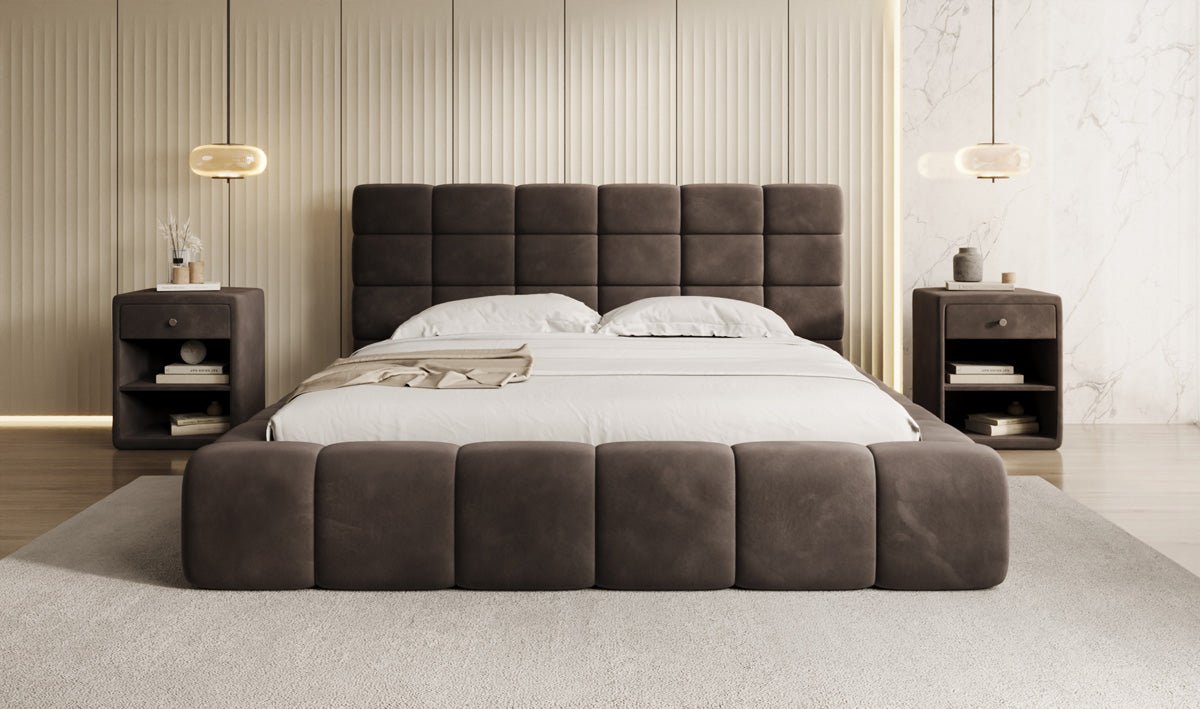 Designer Polsterbett Marshmallow in Samt mit Stauraum