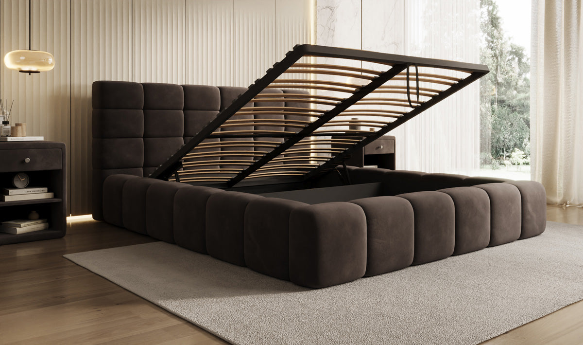 Designer Polsterbett Marshmallow in Samt mit Stauraum