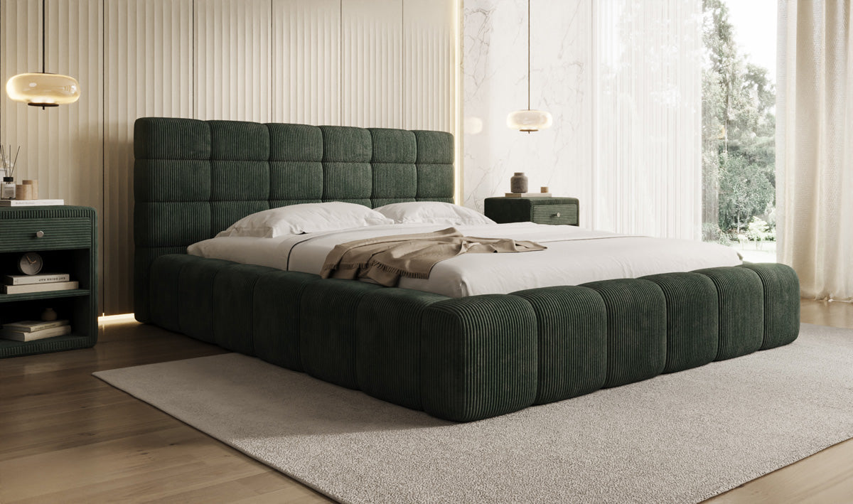 Designer Polsterbett Marshmallow in Cord mit Stauraum