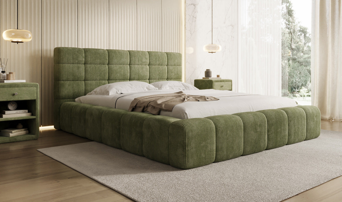 Designer Polsterbett Marshmallow in Cord mit Stauraum