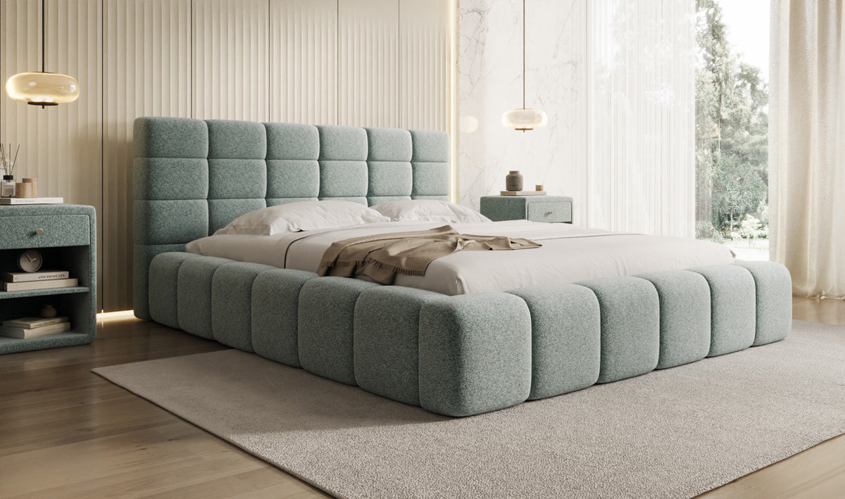 Designer Polsterbett Marshmallow in Strukturstoff mit Stauraum