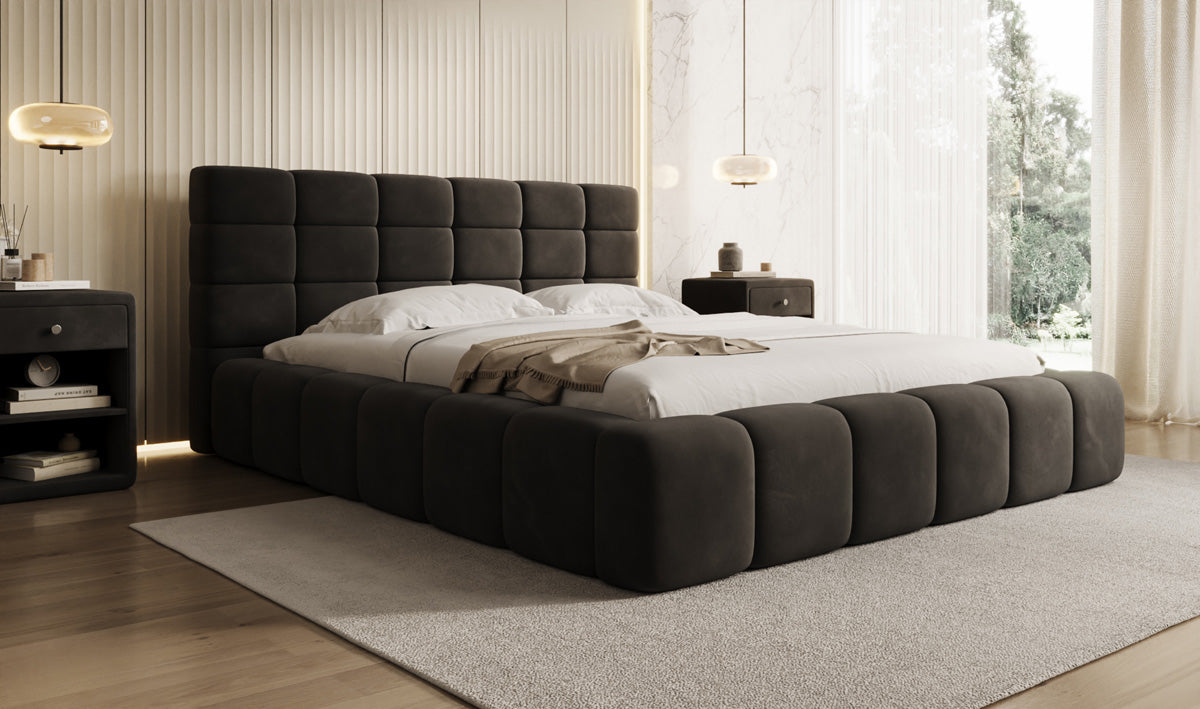 Designer Polsterbett Marshmallow in Samt mit Stauraum