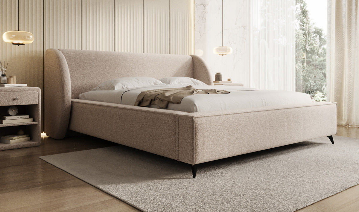 Designer Polsterbett Freya in Strukturstoff mit Stauraum
