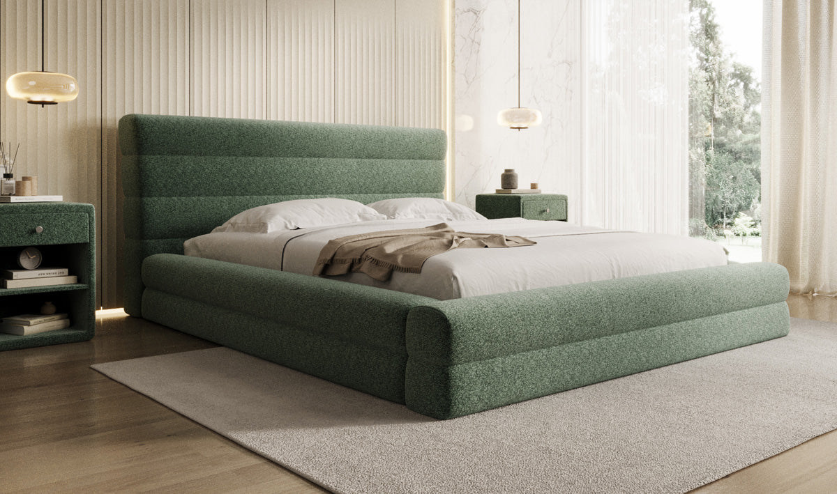 Designer Polsterbett Maren in Strukturstoff mit Stauraum