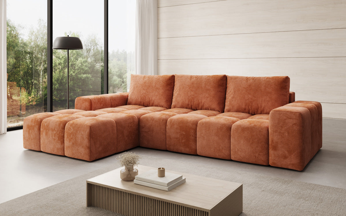 Designer Sofa Aila mit Schlaf- und Klappfunktion in Cord