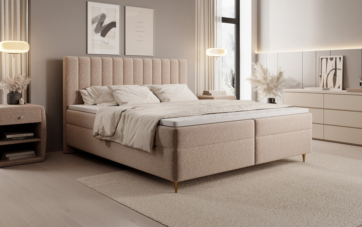 Boxspringbett Chelsea in Strukturstoff mit Stauraum